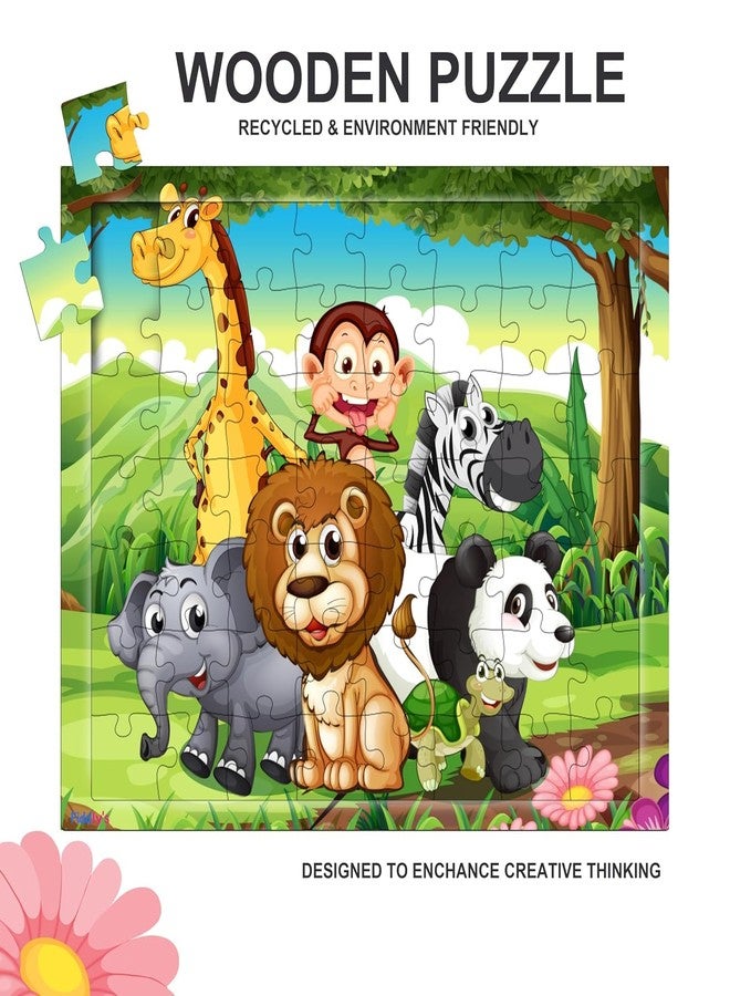 Fiddlys 54 Pcs Wood Jigsaw Puzzles for Kids & Children Age 6+ Double Layered Wooden Puzzles with Bright Front & Back Print Puzzle for Kids-Educational Toy (Jungle + Giraffe) - Image 5
